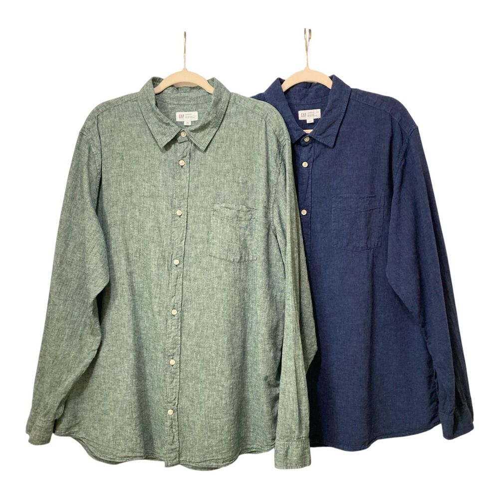 Lot of 2 Gap Men's Long Sleeve Linen-Cotton Standard Fit Button-Down Shirts XXL